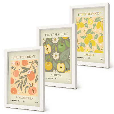 Tríptico enmarcado Diseños de carteles de frutas al estilo retro
