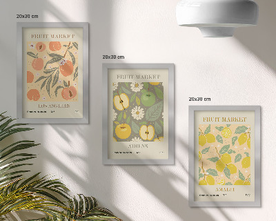 Tríptico enmarcado Diseños de carteles de frutas al estilo retro