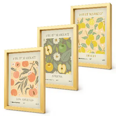 Tríptico de carteles de frutas diseños al estilo retro con marco