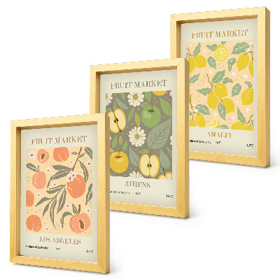 Tríptico enmarcado Diseños de carteles de frutas al estilo retro