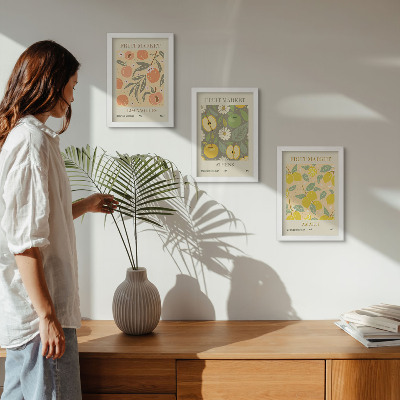 Tríptico enmarcado Diseños de carteles de frutas al estilo retro