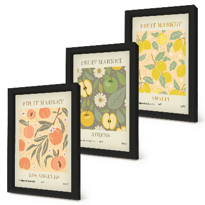Tríptico enmarcado Diseños de carteles de frutas al estilo retro