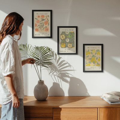 Tríptico enmarcado Diseños de carteles de frutas al estilo retro