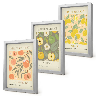 Tríptico enmarcado Diseños de carteles de frutas al estilo retro