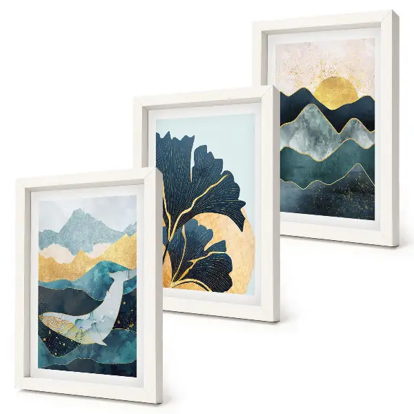 Juego de 3 cuadros decorativos con vistas estéticas abstractas de montañas y plantas