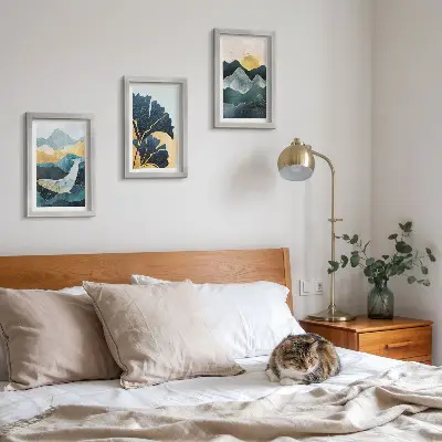 Juego de 3 cuadros decorativos con vistas estéticas abstractas de montañas y plantas