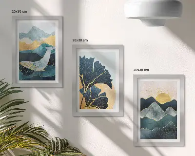Juego de 3 cuadros decorativos con vistas estéticas abstractas de montañas y plantas