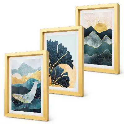 Juego de 3 cuadros decorativos con vistas estéticas abstractas de montañas y plantas