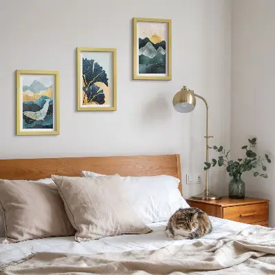 Juego de 3 cuadros decorativos con vistas estéticas abstractas de montañas y plantas