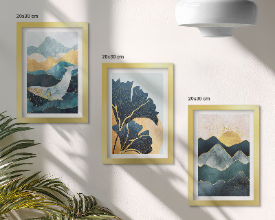 Juego de 3 cuadros decorativos Vistas estéticas abstractas con montañas y plantas.