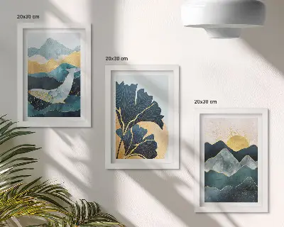 Juego de 3 cuadros decorativos con vistas estéticas abstractas de montañas y plantas