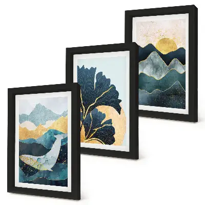 Juego de 3 cuadros decorativos con vistas estéticas abstractas de montañas y plantas