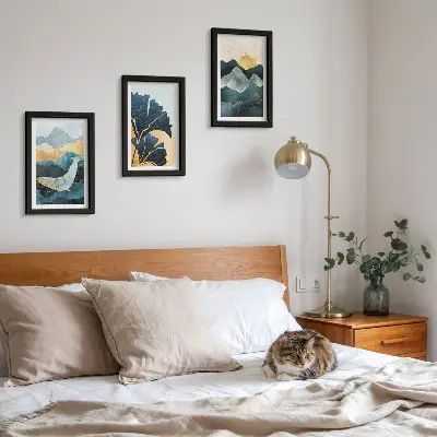 Juego de 3 cuadros decorativos con vistas estéticas abstractas de montañas y plantas