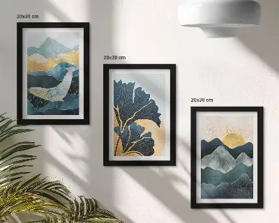 Juego de 3 cuadros decorativos con vistas estéticas abstractas de montañas y plantas