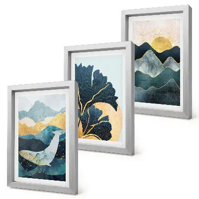 Juego de 3 cuadros decorativos con vistas estéticas abstractas de montañas y plantas