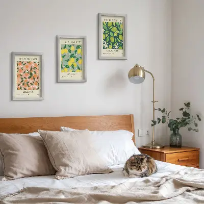 Juego de 3 cuadros decorativos con diseños de cítricos y flores en estilo vintage