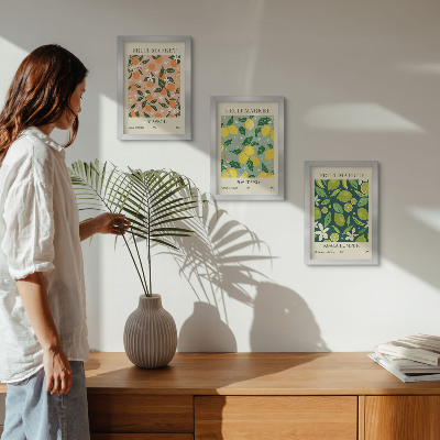 Juego de 3 cuadros decorativos Diseños frutales con cítricos y flores de estilo vintage.