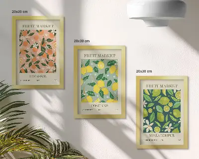 Juego de 3 cuadros decorativos con diseños de cítricos y flores en estilo vintage