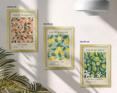 Juego de 3 cuadros decorativos Diseños frutales con cítricos y flores de estilo vintage.