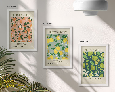 Juego de 3 cuadros decorativos Diseños frutales con cítricos y flores de estilo vintage.