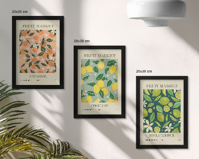 Juego de 3 cuadros decorativos Diseños frutales con cítricos y flores de estilo vintage.