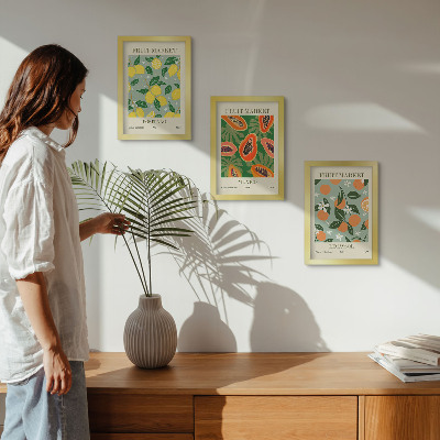 Tríptico enmarcado Carteles de frutas: limones, papayas, mandarinas, flores
