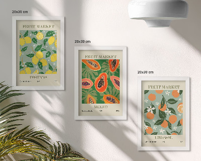 Tríptico enmarcado Carteles de frutas: limones, papayas, mandarinas, flores