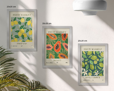 Juego de 3 cuadros decorativos Diseños frutales de limones, papayas y limas.