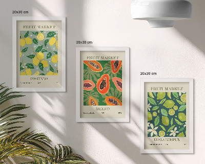 Juego de 3 cuadros decorativos Diseños frutales de limones, papayas y limas.