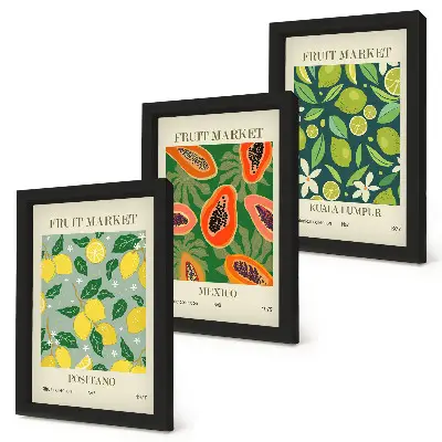 Juego de 3 cuadros decorativos con diseños frutales de limones, papayas y limas