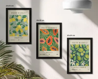 Juego de 3 cuadros decorativos con diseños frutales de limones, papayas y limas