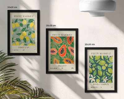 Juego de 3 cuadros decorativos Diseños frutales de limones, papayas y limas.