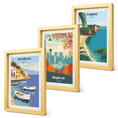 Juego de 3 cuadros decorativos con paisajes urbanos y naturales de Grecia, Canadá y Australia