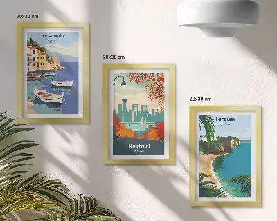Juego de 3 cuadros decorativos con paisajes urbanos y naturales de Grecia, Canadá y Australia