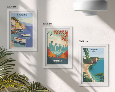 Juego de 3 cuadros decorativos Paisajes urbanos y naturales de Grecia, Canadá y Australia.