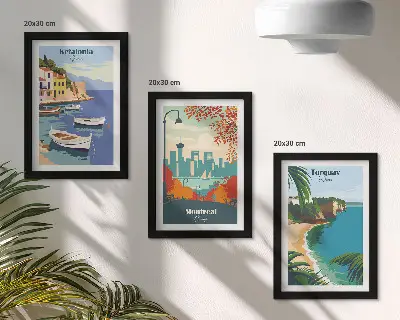 Juego de 3 cuadros decorativos con paisajes urbanos y naturales de Grecia, Canadá y Australia