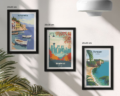Juego de 3 cuadros decorativos Paisajes urbanos y naturales de Grecia, Canadá y Australia.