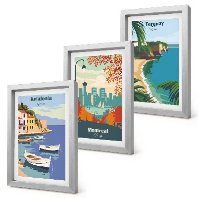 Juego de 3 cuadros decorativos Paisajes urbanos y naturales de Grecia, Canadá y Australia.