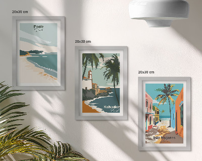 Tríptico enmarcado Paisajes tropicales con playas y palmeras.