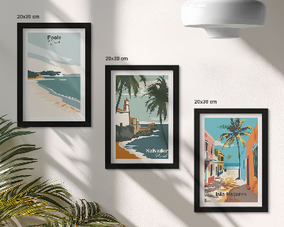Tríptico enmarcado Paisajes tropicales con playas y palmeras.