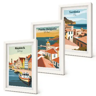 Juego de 3 cuadros decorativos con vistas de ciudades costeras y portuarias europeas