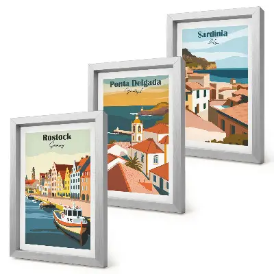 Juego de 3 cuadros decorativos con vistas de ciudades costeras y portuarias europeas