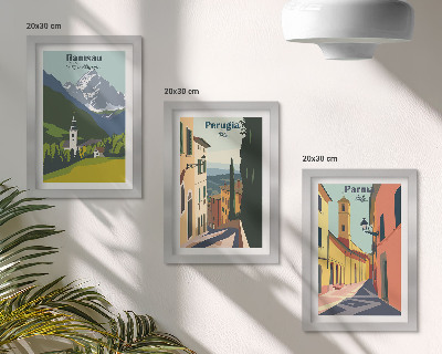 Tríptico enmarcado Paisajes de montaña y calles de ciudades italianas