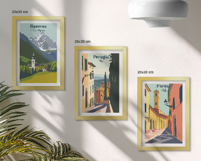 Tríptico enmarcado Paisajes de montaña y calles de ciudades italianas