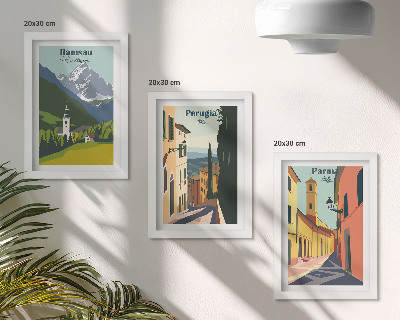 Tríptico enmarcado Paisajes de montaña y calles de ciudades italianas