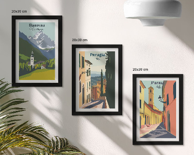 Tríptico enmarcado Paisajes de montaña y calles de ciudades italianas