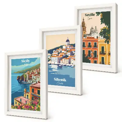 Juego de 3 cuadros decorativos de paisajes de ciudades europeas con edificios coloridos