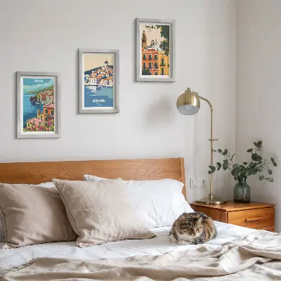 Juego de 3 cuadros decorativos de paisajes de ciudades europeas con edificios coloridos