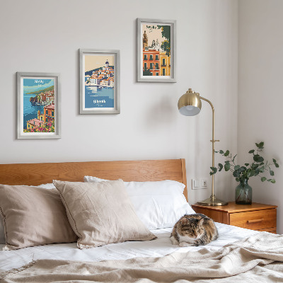 Juego de 3 cuadros decorativos Paisajes de ciudades europeas con edificios coloridos