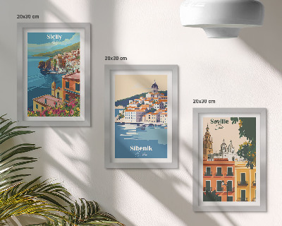 Juego de 3 cuadros decorativos Paisajes de ciudades europeas con edificios coloridos